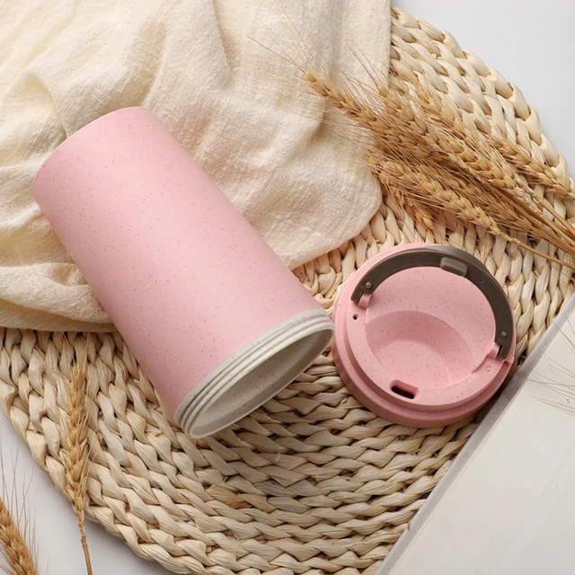 Coffee Mug 400Ml 12OZ Eco Wholesale Biodegradable Wheat Straw Bottle Double Coffee Cup With Lid
