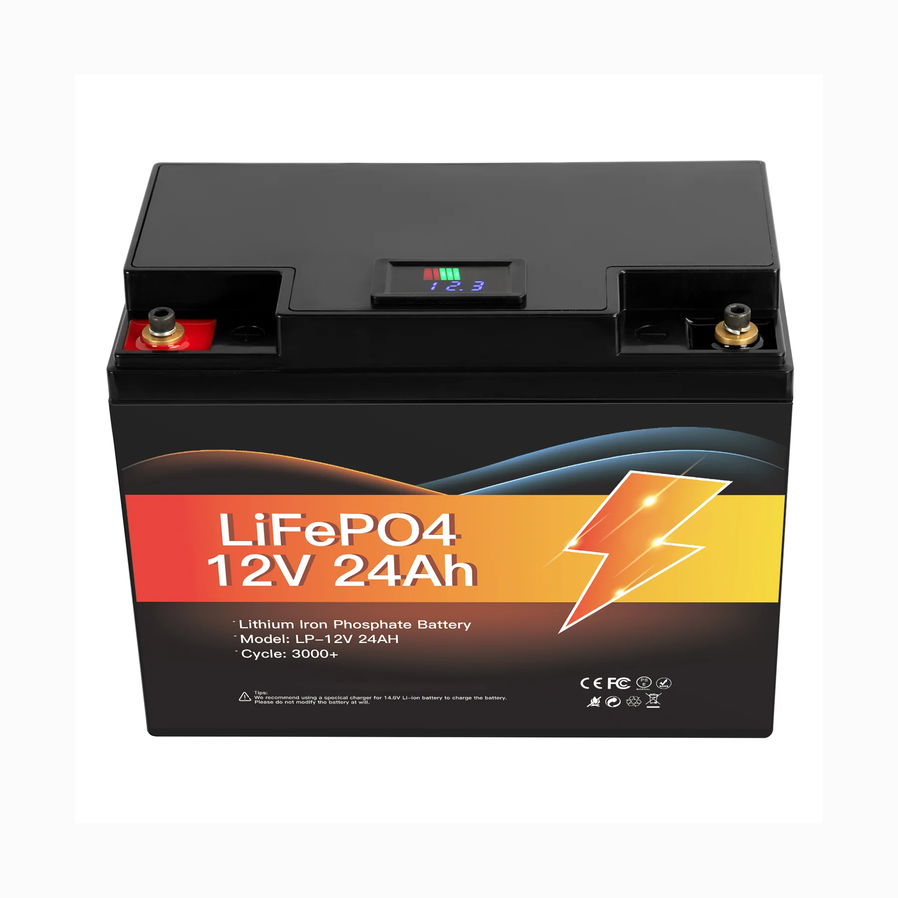 Avepower genopladelige lithiumjernfosfatbatterier 12V 24Ah Golfvogn LiFePO4 batteripakker 12V 24Ah