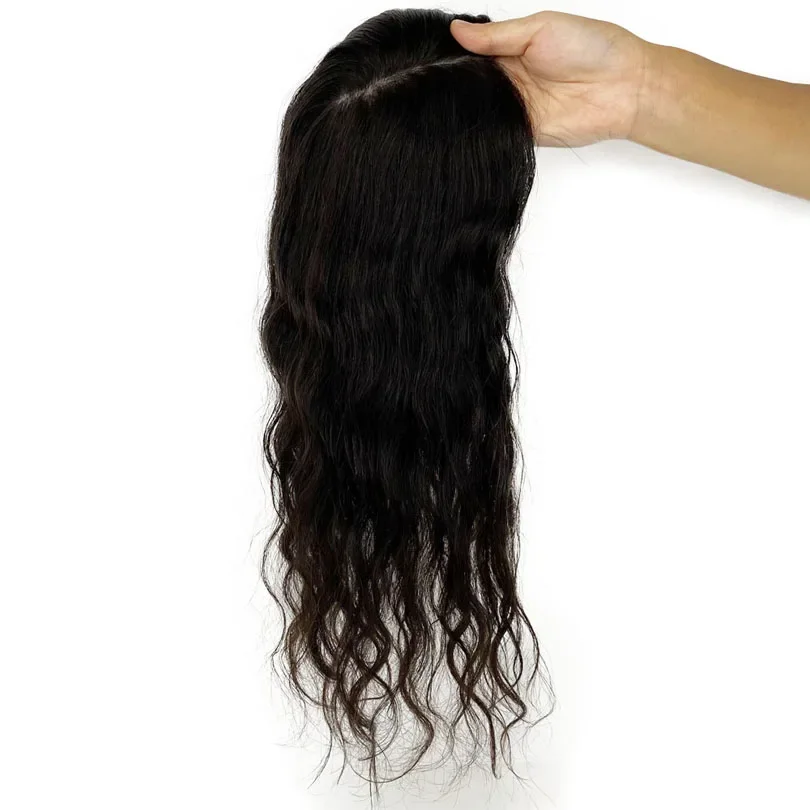 10-22 Zijden Basis Menselijk Haar Topper met 4 Clips In Haar Toupetjes Braziliaanse Losse Golvende Fijne Haarstuk Toupetje Voor Vrouwen_voghion.com