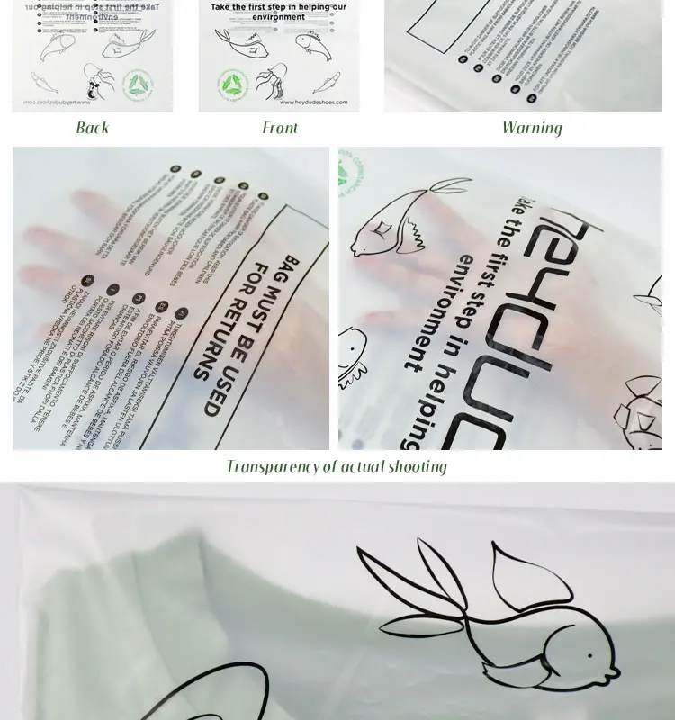 100% Biodegradable logo custom packing bag cornstarch pla bag for clothes self adhesive clear compostable bags printed warning supplier