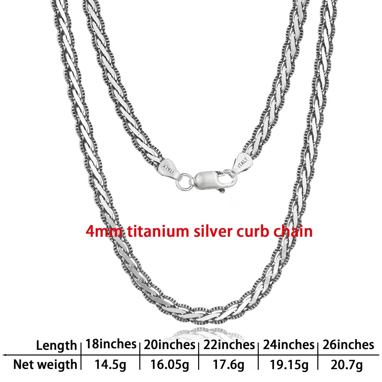 925 Sterling Silver 4mm Twisted Rope Flat Snake Cuban Link Lobster