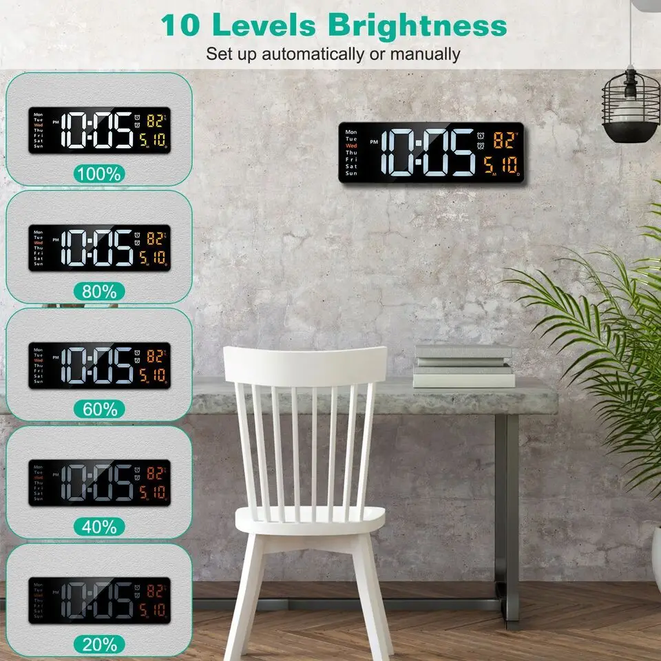 13 Inches Multifunctional Hotel Living Room Electronic Digital Wall Clock Remote Control Wall Clock With Temperature Calendar