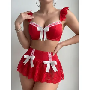 2026 New Sexy Uniform Lingerie Pure Desire Hot Girl Lace Bow Strapless Shaping Push-Up Luxury Underwear
