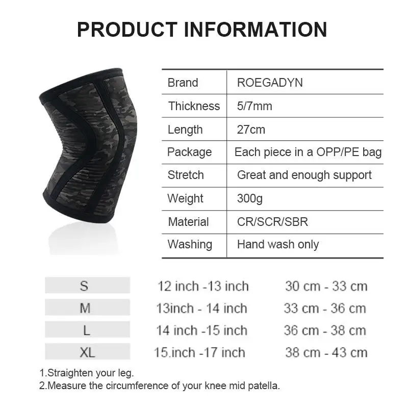 ZJFIT ROEGADYN SBR SCR Powerlifting Custom Logo Knee Support 5MM 7MM Neoprene Knee Compression Sleeve for Weightlifting