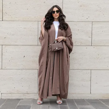2024 New Muslim Women's Clothing Modest Modern Fashion Turkish Striped Casual Large Size Abaya Cardigan Robe for Muslims