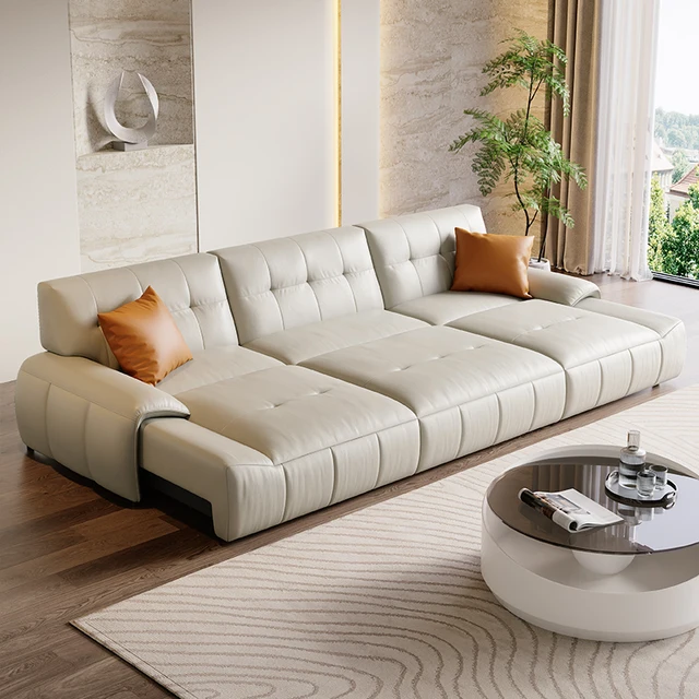 Electric functional sofa Modern simple living room three seats straight row sofa bed