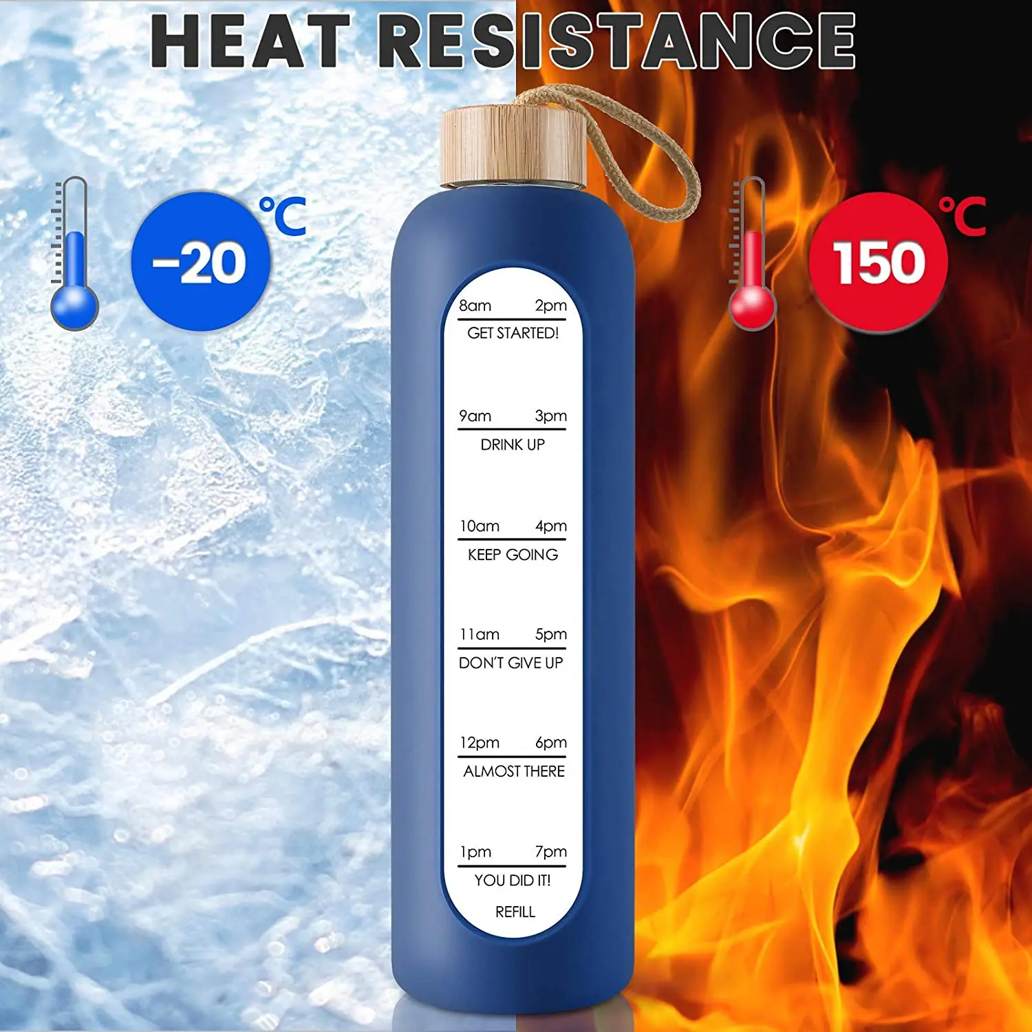 Leak Proof Reusable Motivational 32 Oz Borosilicate Glass Water Bottle With Time Marker Reminder Quotes