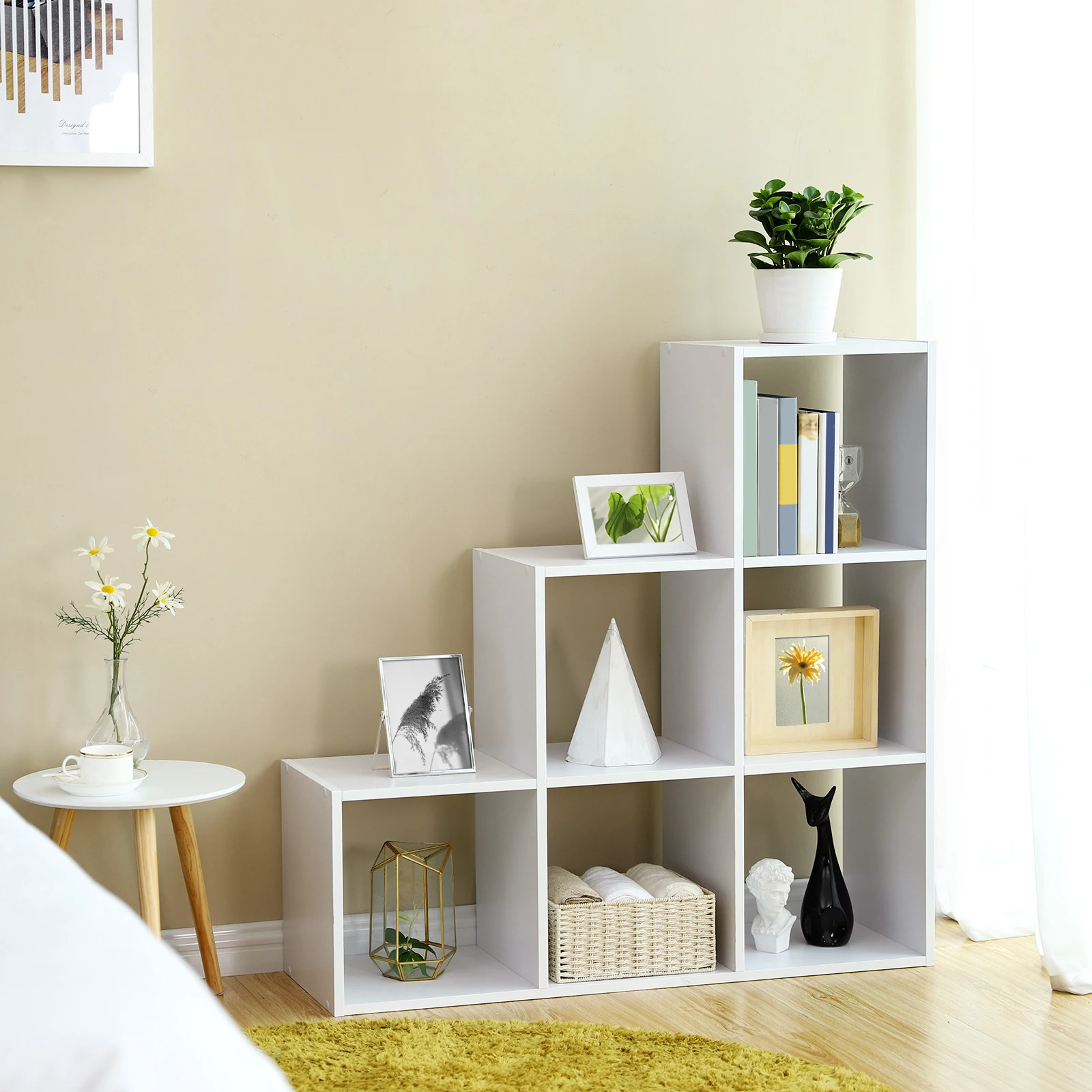 Vasagle Cube Storage Organizer Ladder Shelf White Bookshelf Mdf Wooden ...