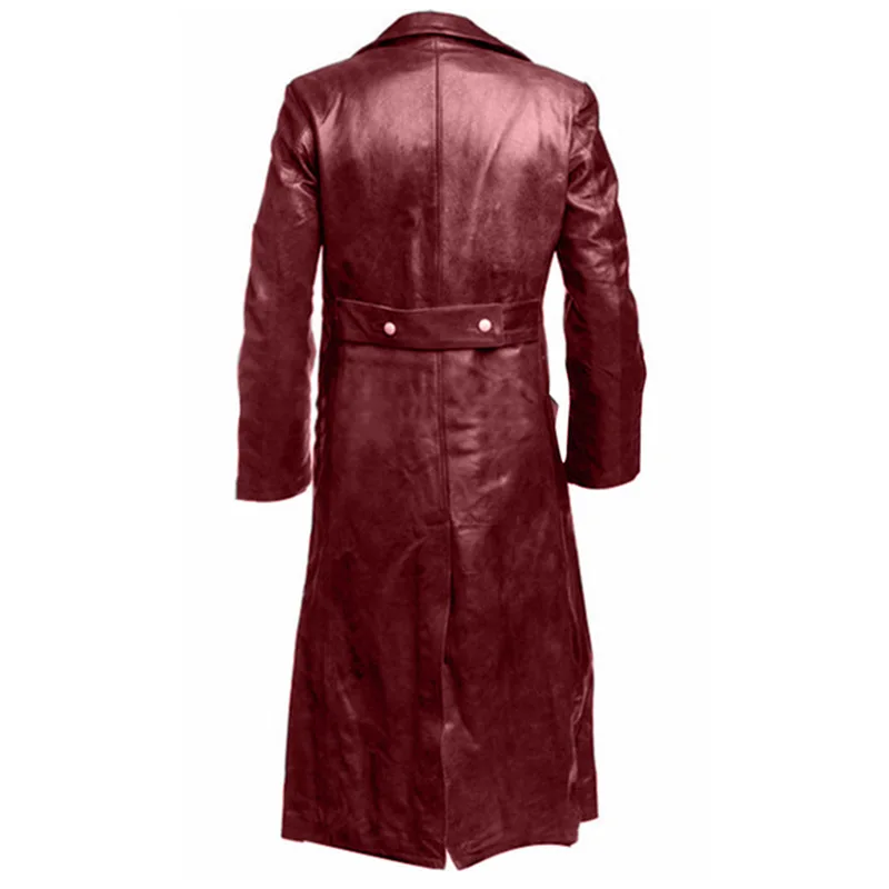 Men's WWII German Classic Officer Trench Coat Black Leather TV & Movie Costume
