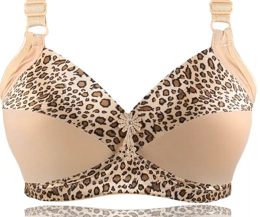 Womens Plus Size Bra Leopard Print Wire Free Bras Push Up Ajusted Brassiere Thin Cup Underwear 9675