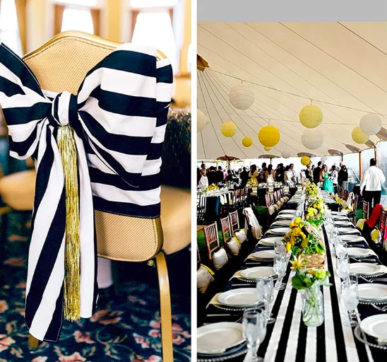 Современная простая черно-белая полосатая длинная настольная дорожка с атласным