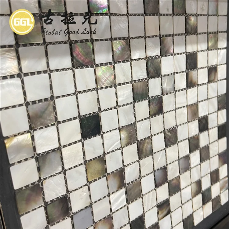 White Brown Square Shell Mosaic Sea Freshwater Mother of Pearl Tile Iridescent Art Mosaic supplier