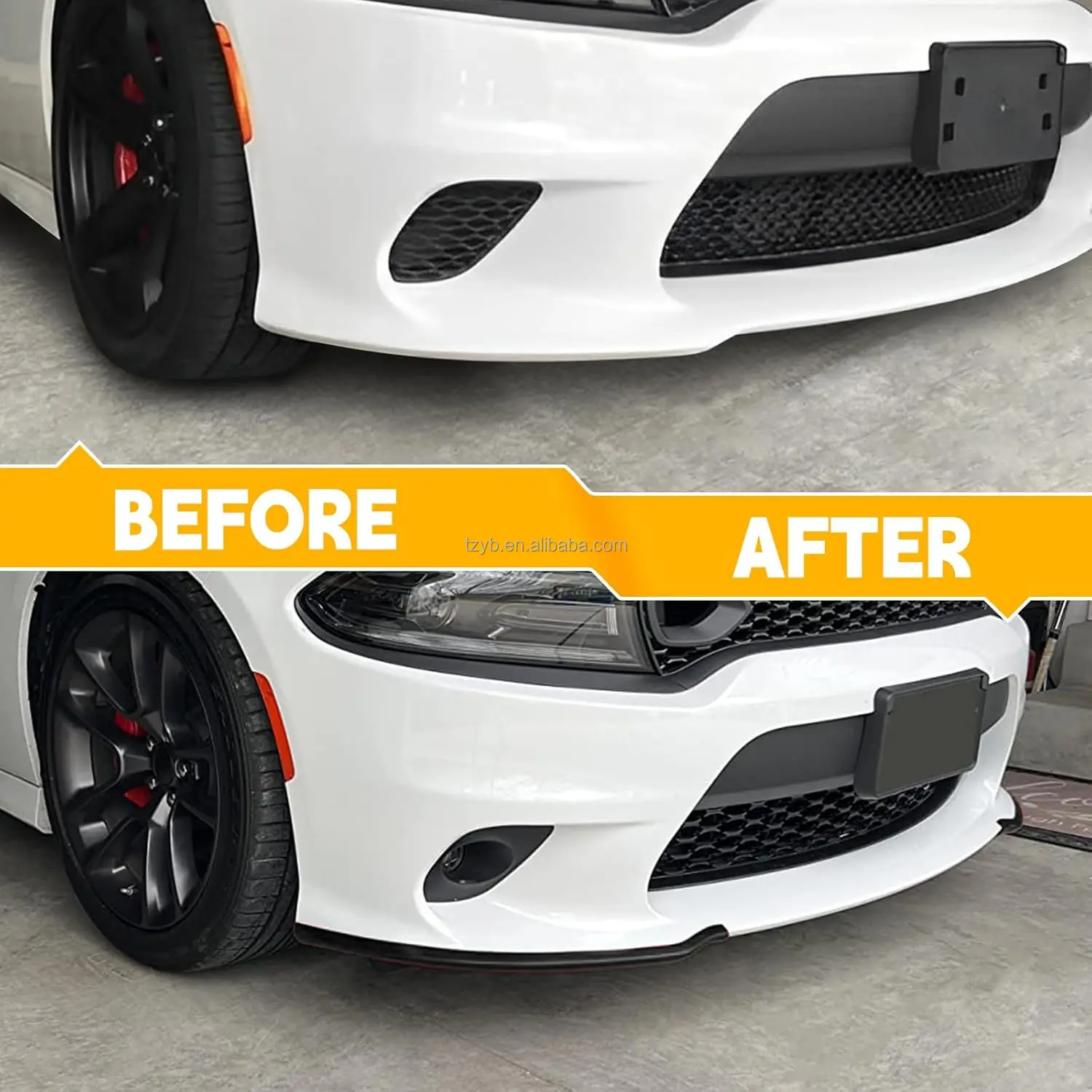 RED Front Bumper Lip Splitter Trim Cover For 2015-2021 Dodge Charger SRT Scat - 2-Piece Set, Easy Install