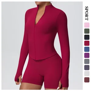 Women's Seamless Gym Suit Breathable  Sports Wear Elastic Waist Closure Four-Way Stretch Front Logo WholesaleJacket