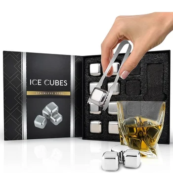 Custom Factory Wholesale Reusable Stainless Steel Ice Cube With Tongs Whiskey Ice Cube Stone Whiskey Rocks Set