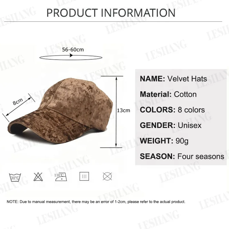 Velvet Baseball Cap 5 Panel Structured a Frame Style Sport Hat