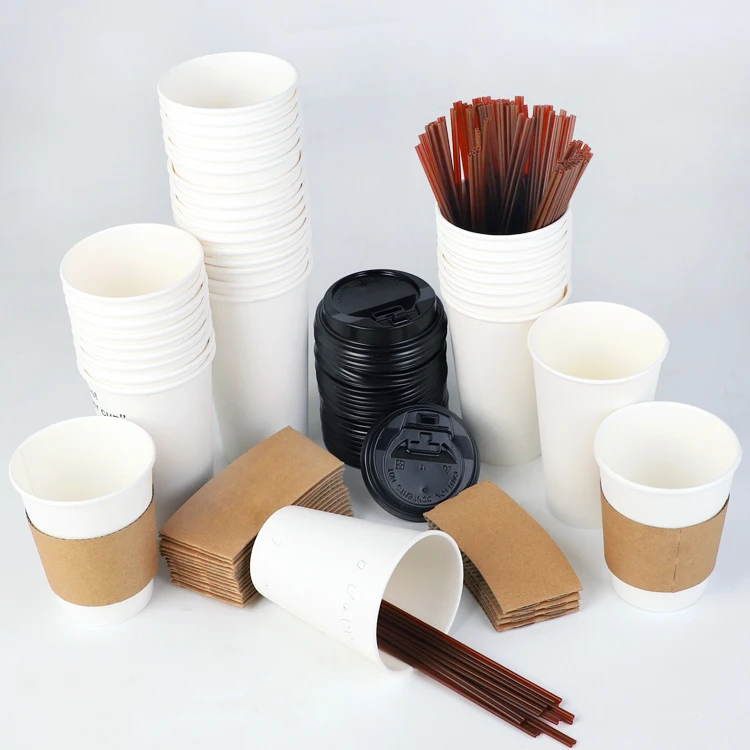 Disposable Custom Printed Paper Cup With Holder/ Paper Coffee Cup with Sleeve For Paper Cup