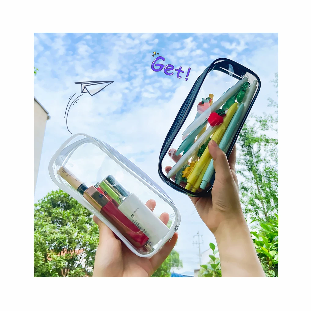 Transparent PVC Big Capacity Pencil Pouch Clear Pencil Case Pen Bag  Cosmetic Pouch with Zipper for Kids School Office Stationery