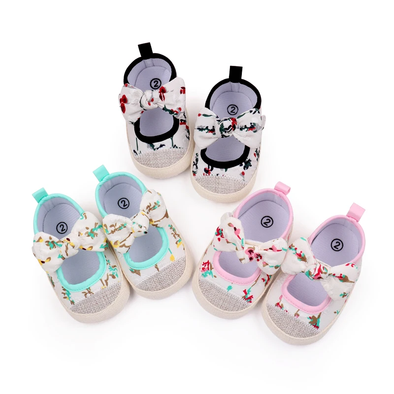 Spring and Autumn Baby Small Floral Soft Sole Non-slip square Shoes for Baby Girls Bow Walking Shoes