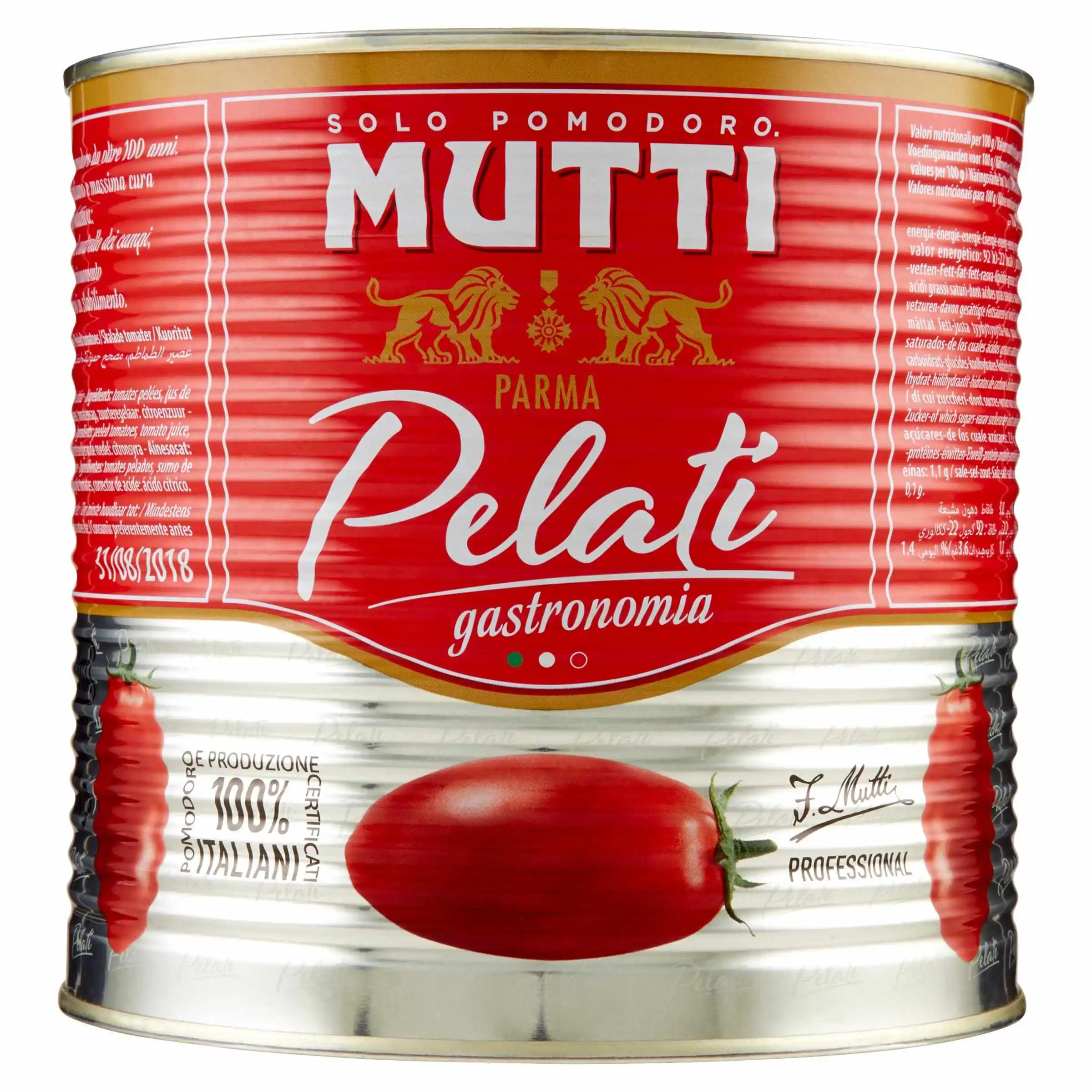 Mutti canned peeled tomatoes 2.5 kg, Made in Italy. In easy-to-open can.
