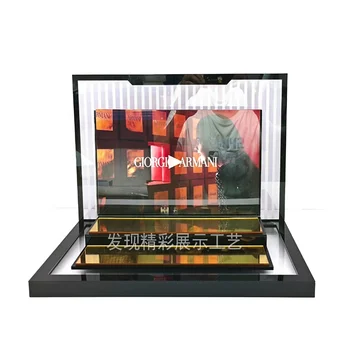 Black gold acrylic display stand for make up cosmetics,cosmetic acrylic display rack, beauty instrument display rack,