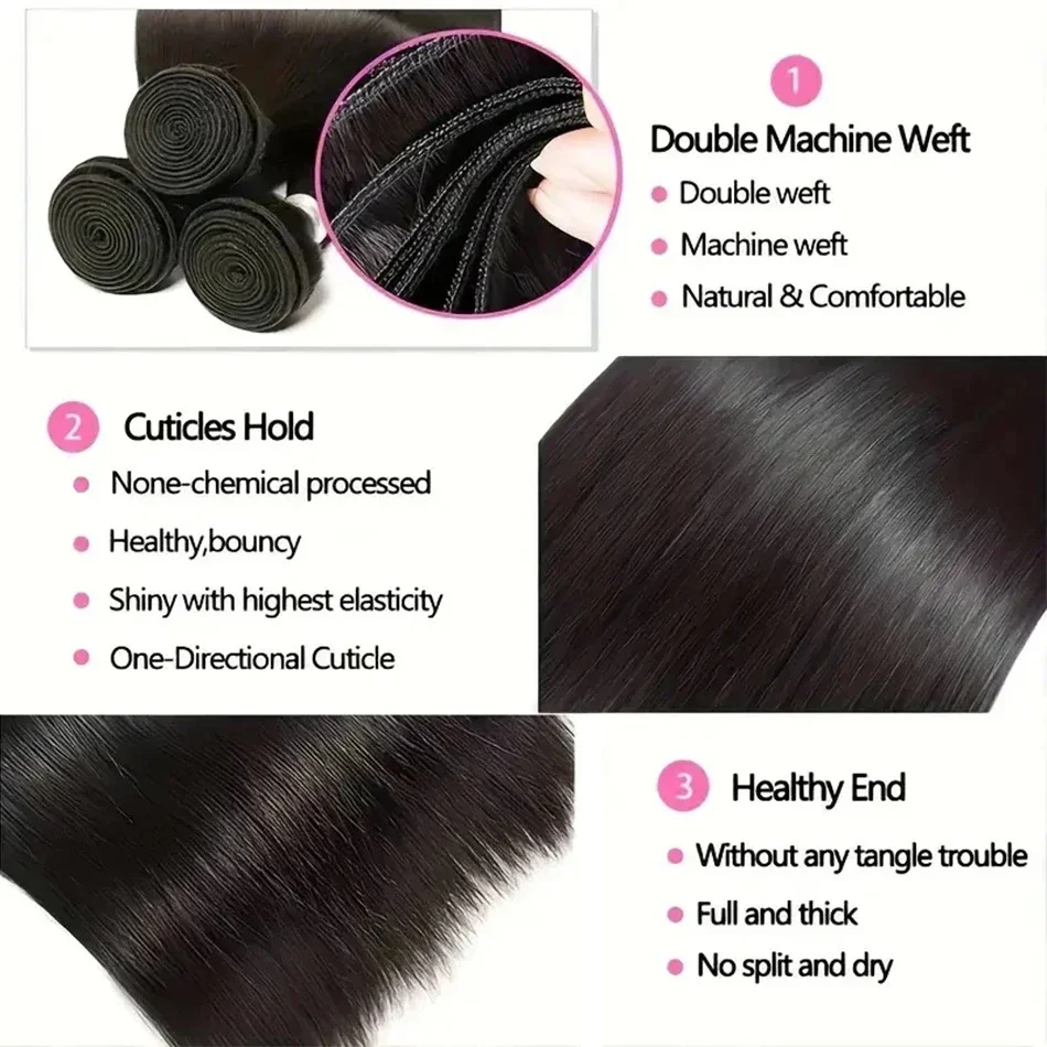 Brasilianische glatte Haarverlängerung für Frauen, natürliches schwarzes Remy-Echthaarbündel_voghion.com