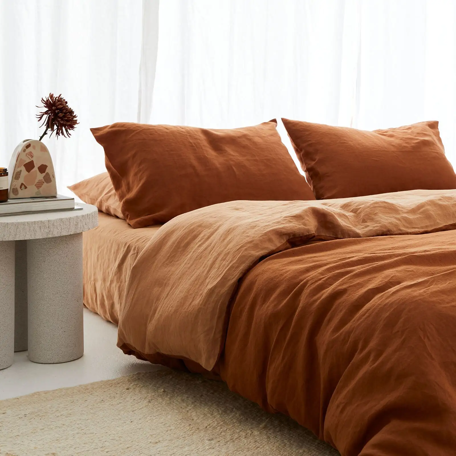 Wholesale Italian Linen Fabric Stone Washed  Hotel Bed Linen Bedding Set