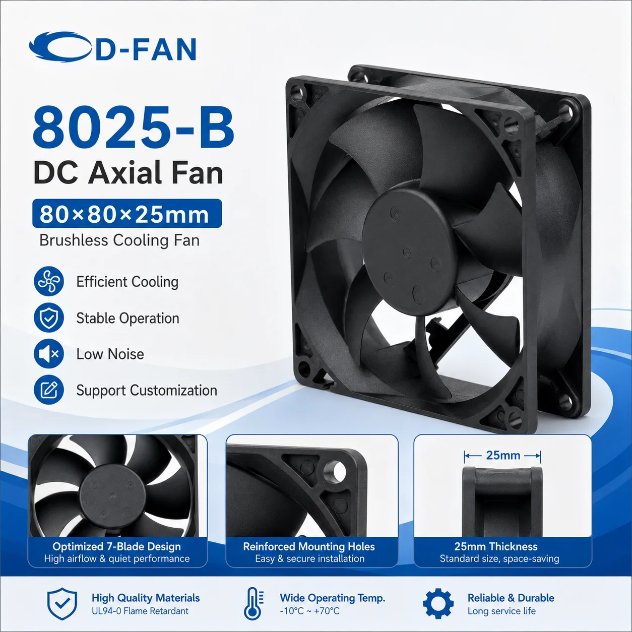 8025 DC Axial Fan 80x80x25mm 12v CE UL 3000rpm Ip68 Brushless Axial Fan