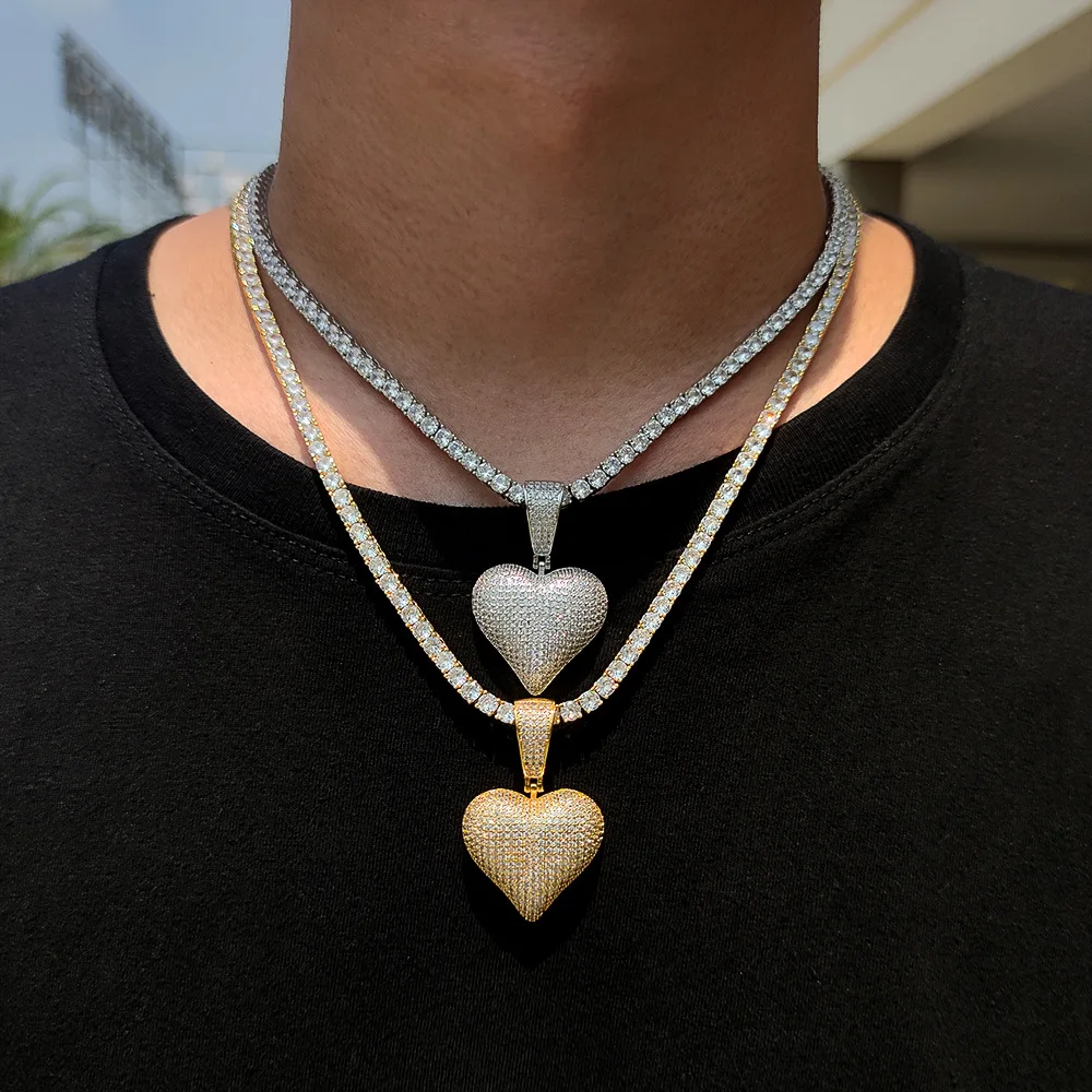 RQ  Micro Paved AAA CZ Stone Lucky Poker Pendants Heart Necklaces Men Hip Hop Bling Ice Out Rapper Jewelry Gold Party Gift