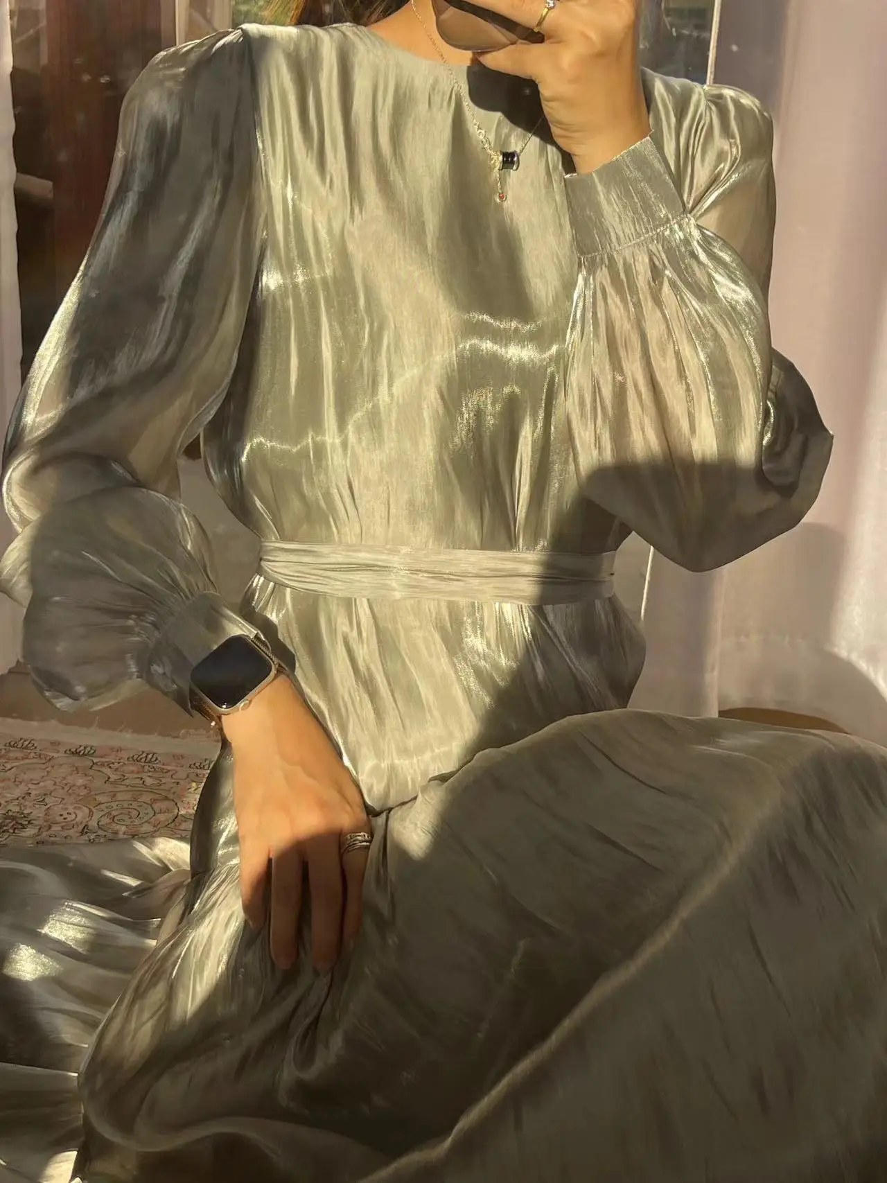Eid Ramadan Muslim Dress for Women Silky Party Abaya Party Long Dress  Morocco Kaftan Vestidos Dubai Turkey Robe Jalabiya 2024