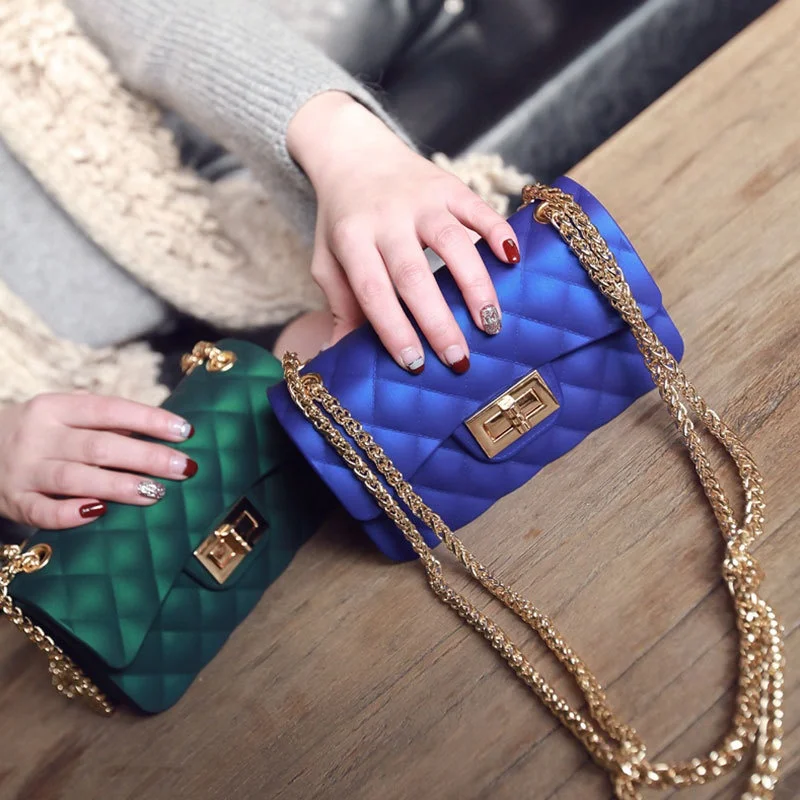 New Arrival Mini Colorful PVC Silicone Jelly Handbag Candy Shoulder Coin  Purse Chain CrossBody Bags for Women