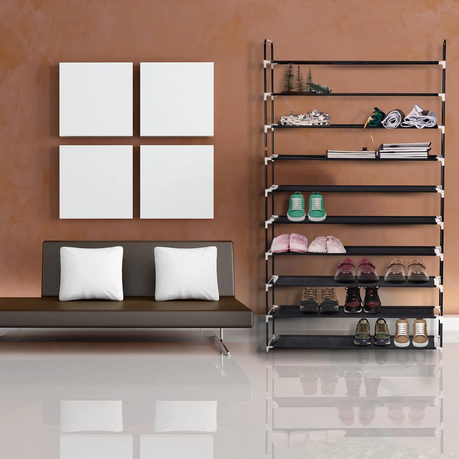 Freestanding 10 Tiers Shoe Rack - Organize 50 Pairs