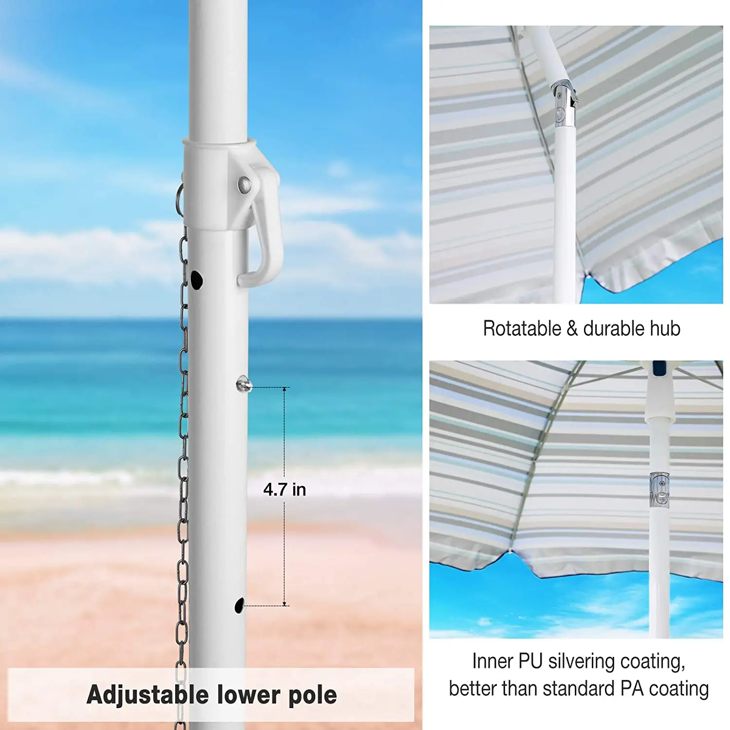 Открытый пляжный зонт с мешком из песка 6.5ft пляжный зонт с якорем из песка UPF 50 + полиуретановое покрытие с сумкой для переноски темно-синие полосы