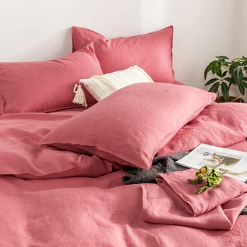 14*14 50*54 High Quality Bed Linen King Size Rose Pink Color 100 Linen Fabric Duvet Cover Bedding Set From China Manufacturer