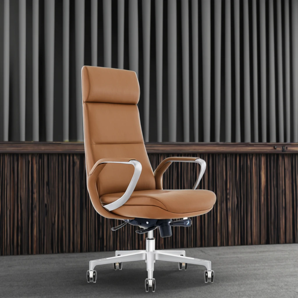 Premium Leather Executive Chair Frosted Aluminum Base Telescopic Gas Lift Corporate Gift 2