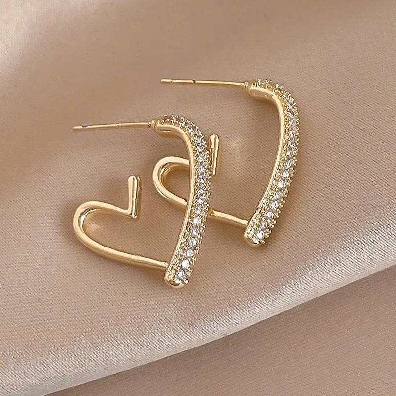 Anna-Kaci Gold-Plated Heart Drop Fashion Earrings with Crystal Stud Accents