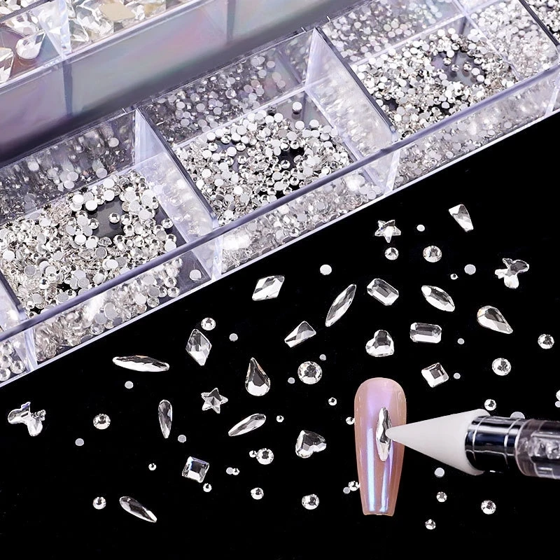 3830Pcs Crystal AB Nails Art Rhinestone Tool Set Mixed Flatback Gemstone for Nails manufacture