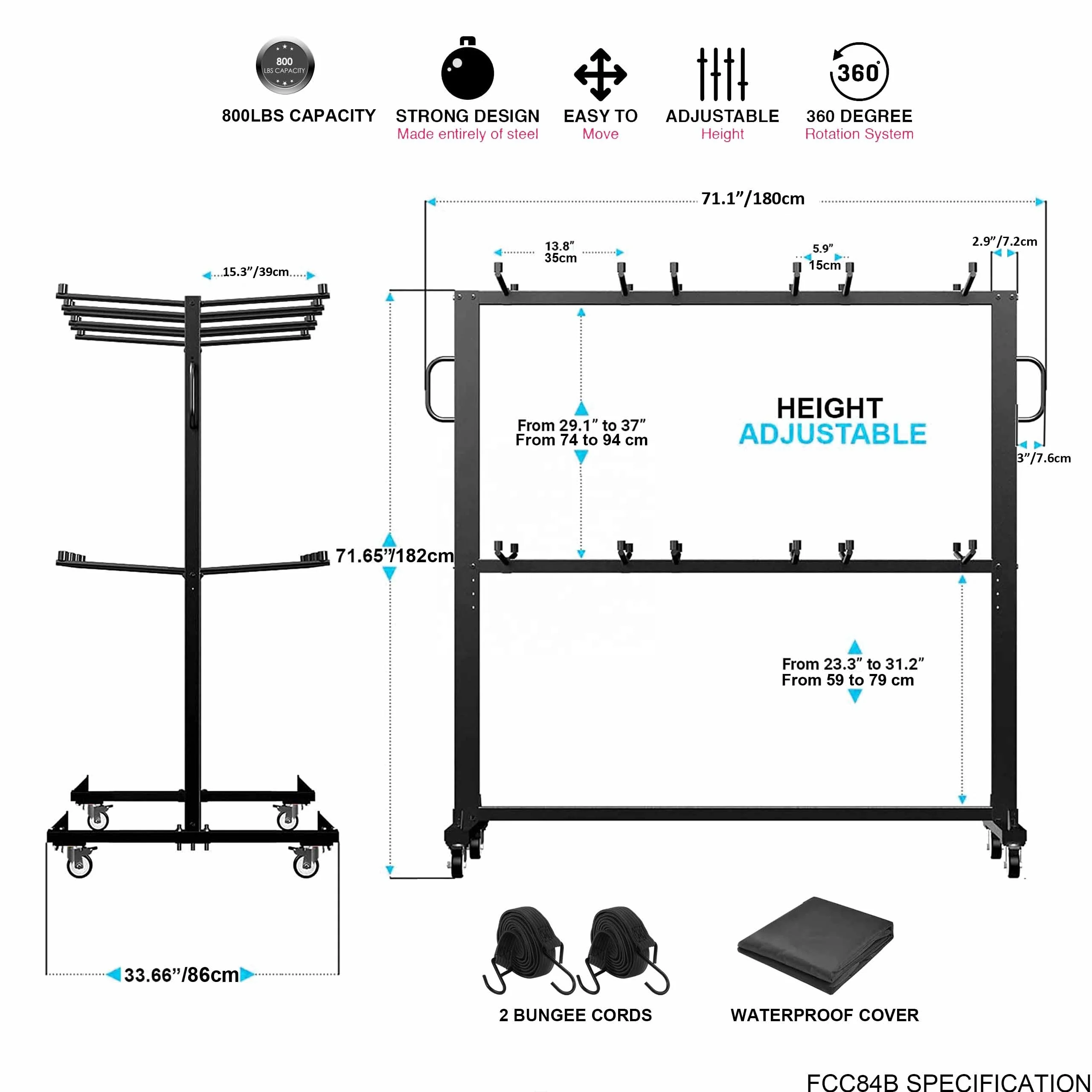 VEVOR Folding Chair Rack, 800 LBS Capacity, Heavy-Duty Chair Cart For 84 Chairs/ 12 Tables 42 Chairs, Dual-Layer Chair Storage Dolly With Rubber Wheels And Holders, Large Chair Holder, Matte Black