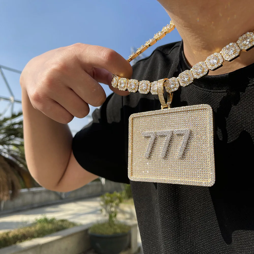 Customizable Name Letters Men Hip Hop 8cm Rectangle Full Iced CZ Diamond Pendant Necklace Big Size Link Chain