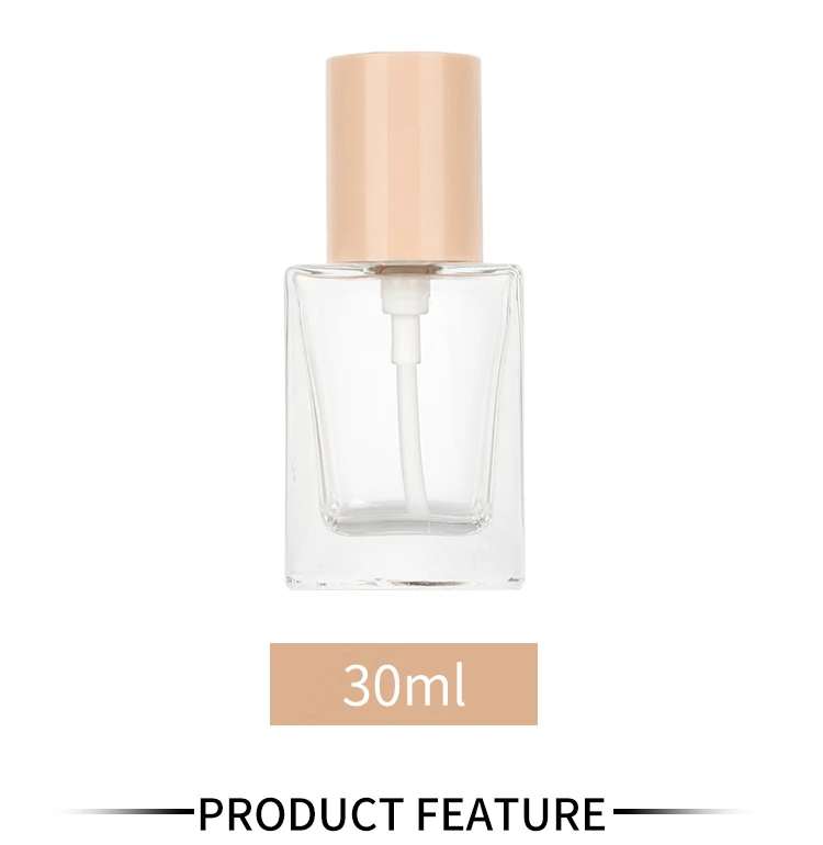 Wholesale cosmetic packaging 30ml square clear empty serum lotion foundation glass bottle with pump factory