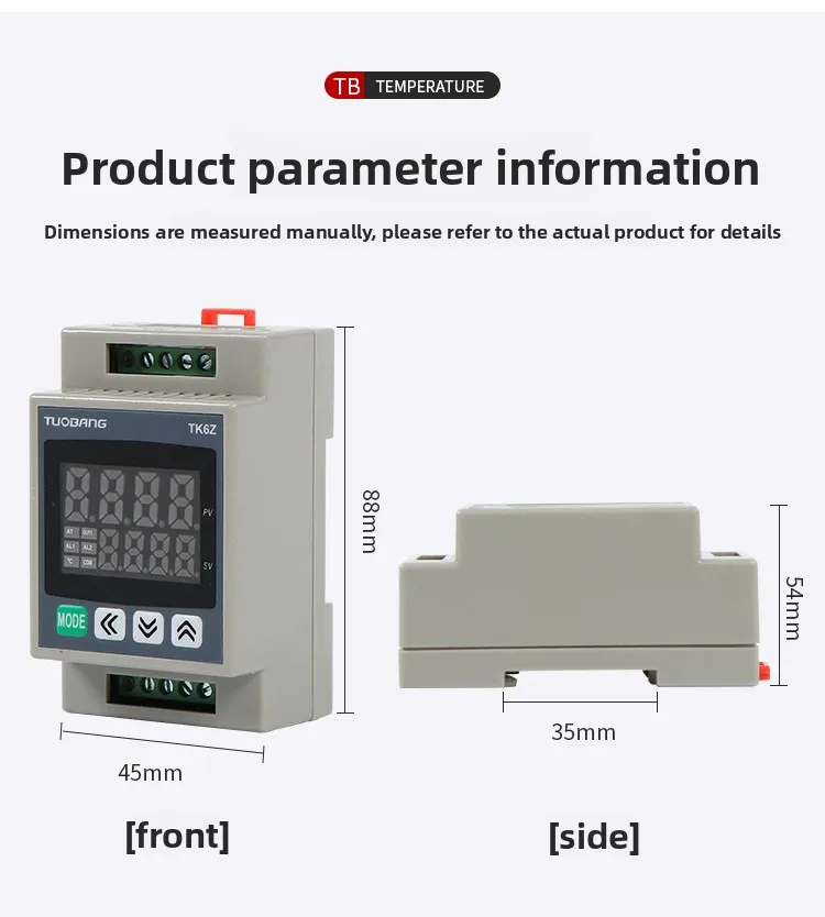 TUOBANG TK6Z-14V RS485 Temperature Controller Guide Rail PID Digital Thermostat K/E/PT100 Input OEM/ODM Customizable