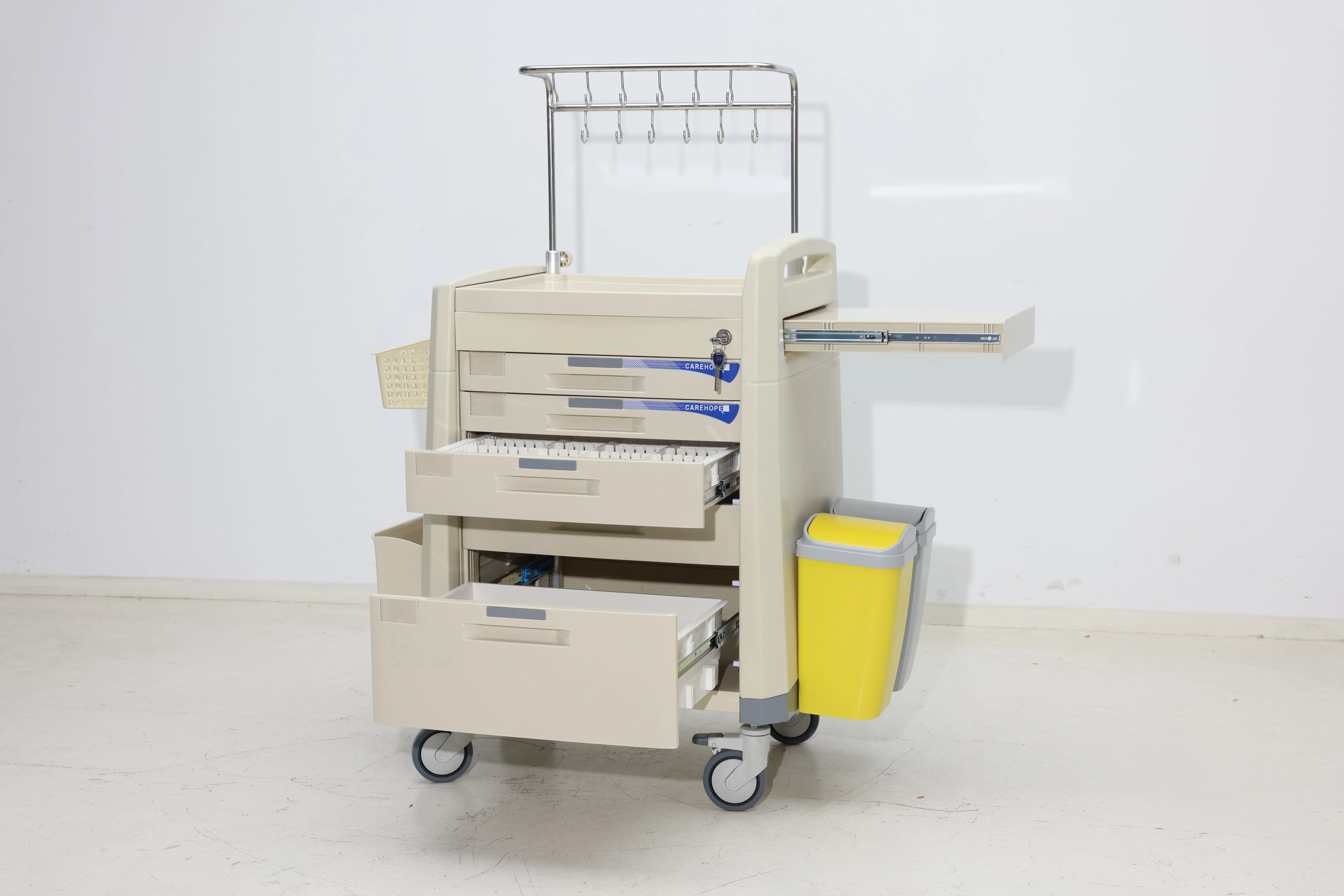 Modern ABS Convenient Hydration Management Cart Dual-Row Adjustable IV Hangers Medical Waste Sorting 4 Castor for Hotel Dining 6