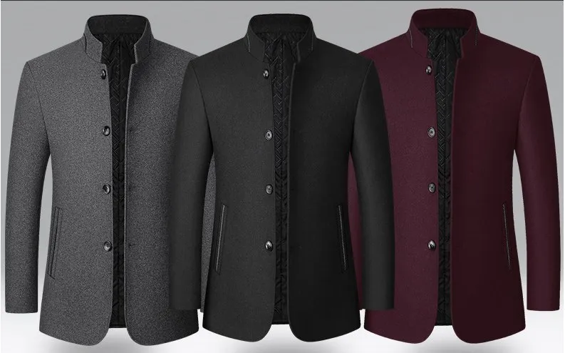 Autumn And Winter New Men's Jacket Woolen Woolen Coat Standing Collar ...