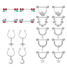 Set of 5 Indian Cherry Ice Cream Drop Flowers Non-Piercing Nipple Rings 316L Steel Body Jewelry for Weddings Wholesale