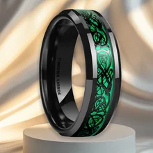 OEM Tungsten Carbide Green Opal Sticker Inlay Black Celtic Dragon Inlay Beveled Edge 5mm Width Suit for Both Men and Women