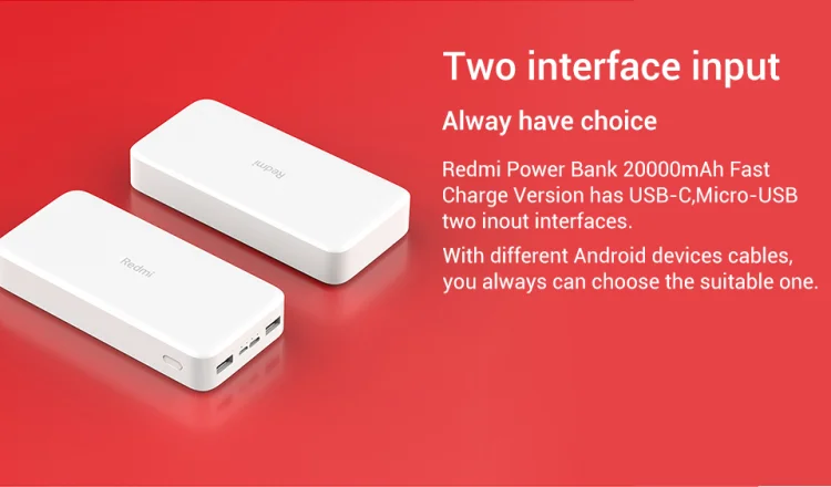 Vente en gros Redmi 18W charge rapide 20000 mah powerbank original xiaomi 20000 mah powerbank pour téléphone