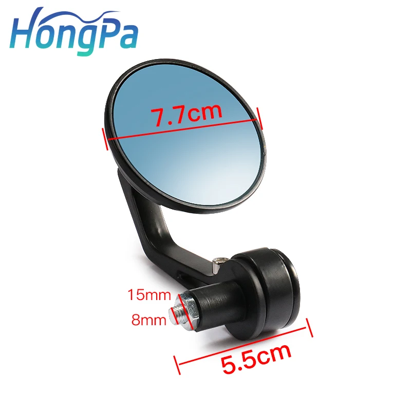 Universal Round Motorcycle Mirror Aluminum Black Handle Bar End