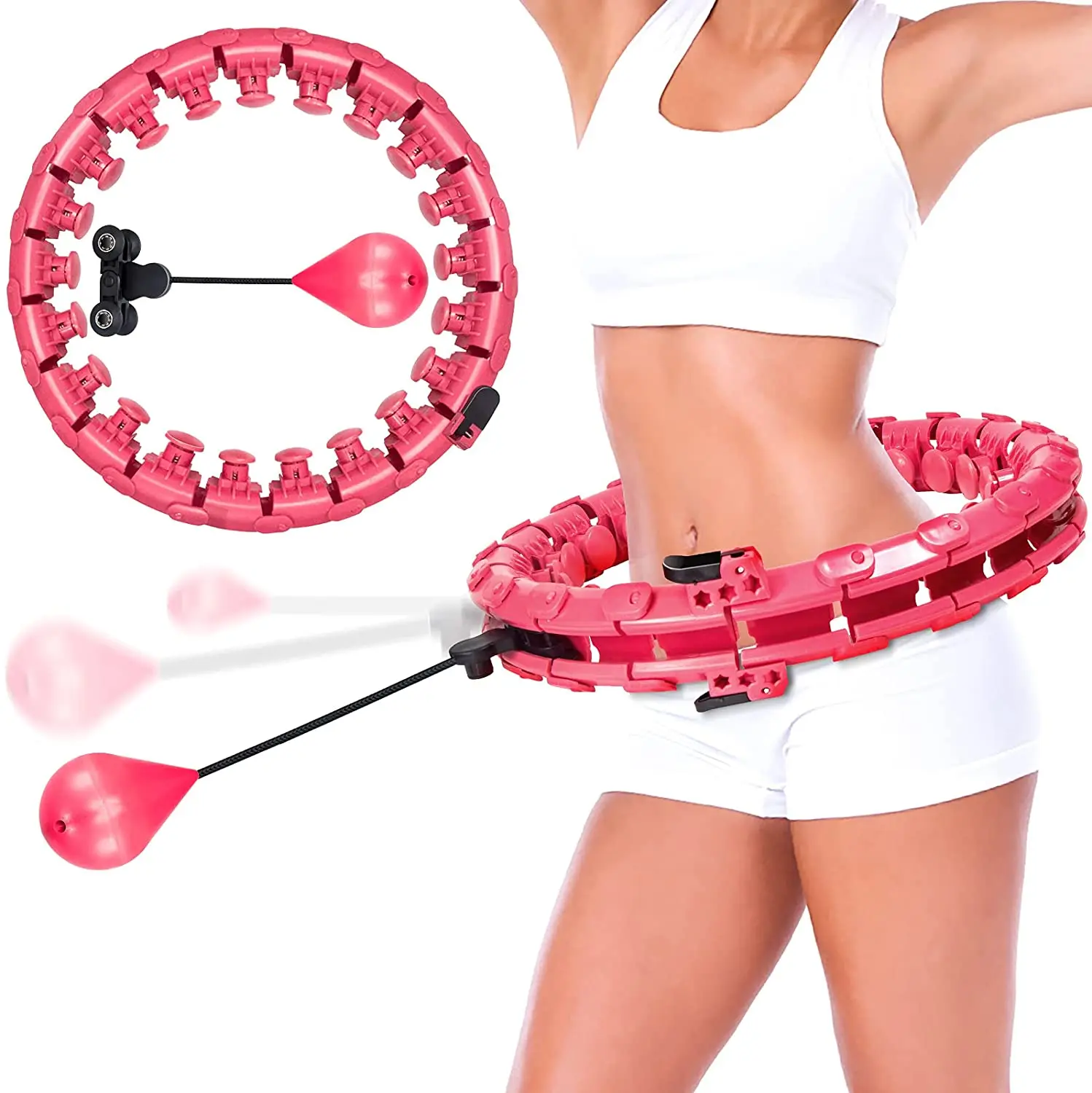 Detachable Weight Loss and Massage Color : Pink PHLPS Abdomen Fitness Equipment Weighted Smart Hula Hoop 24 Knots Weighted 360° Fitness 2 in 1 Fitness Weight Loss and Massage 