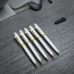 Hot Sale Custom Logo 1.0mm White Ballpoint Pen Slim Metal Design in Rose Gold/Gold Promotion Gift