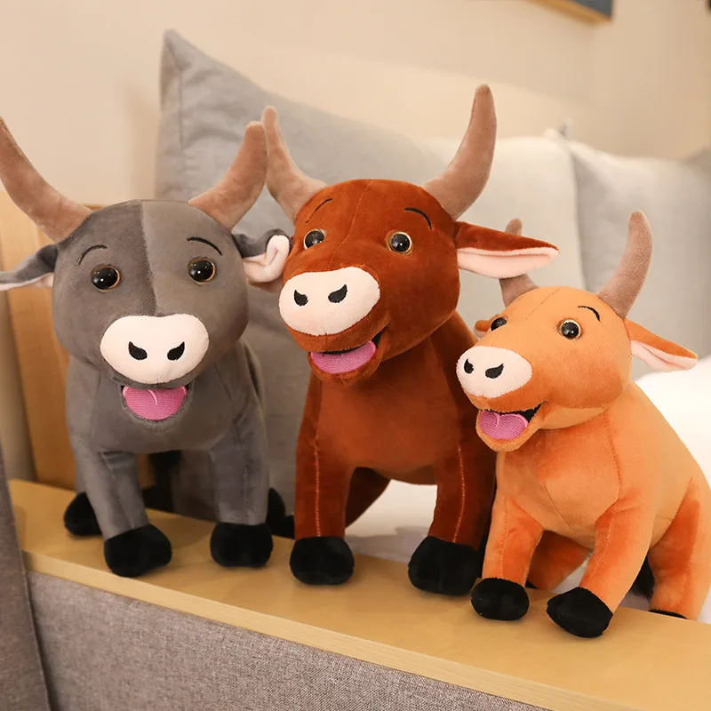 Realistic Simulation Bull Toy Soft Filled Plush Cow Toy for Baby Free Sample PP Cotton Filling Packaged in OPP Bag